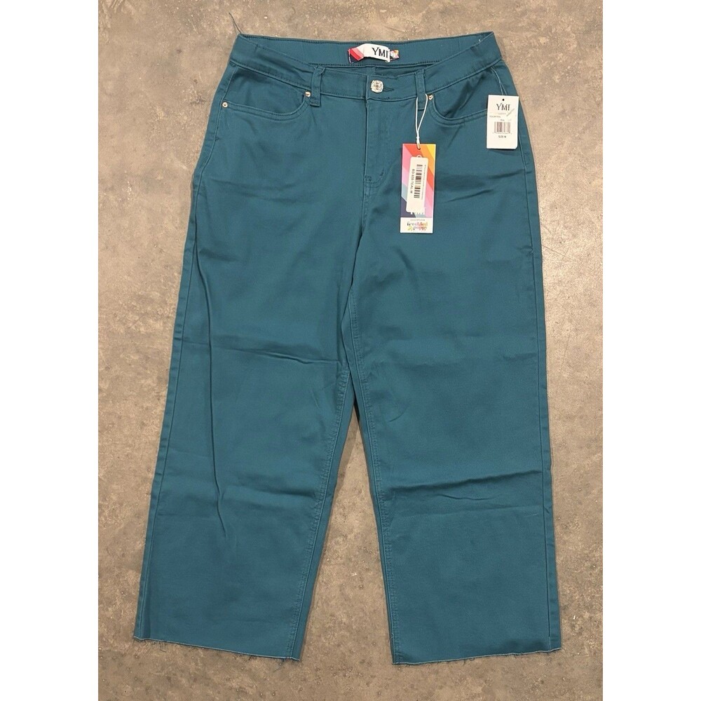 NWT Freckled Poppy YMI Womens Medium Wide Leg Crop Pants High Rise Stretch Teal
